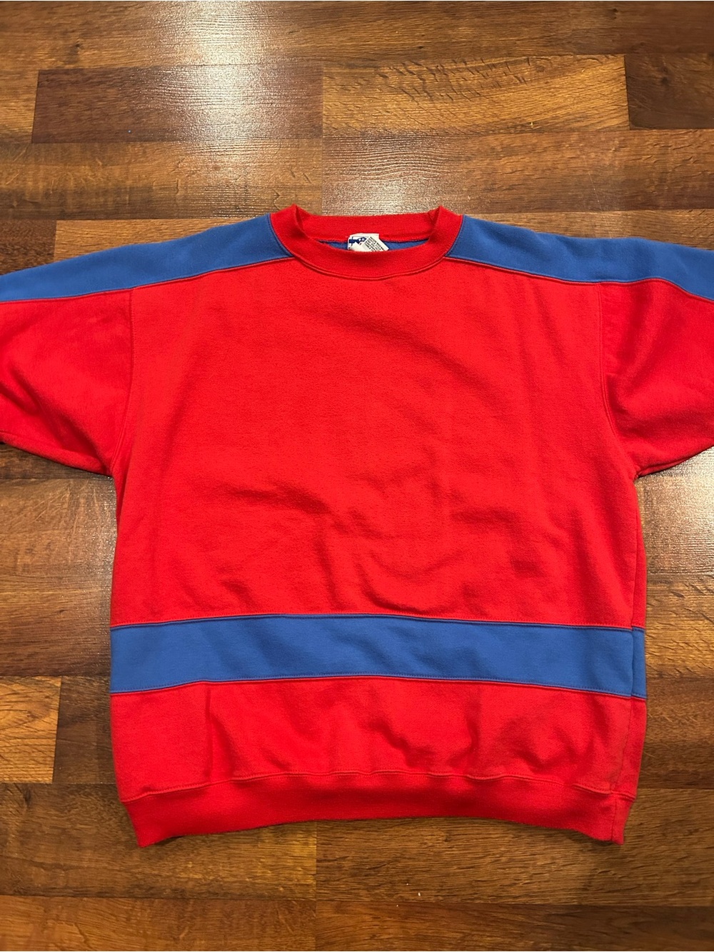 Pro Spirit Vintage Mens Large Color Block Crew Neck Sweatshirt Red Blue